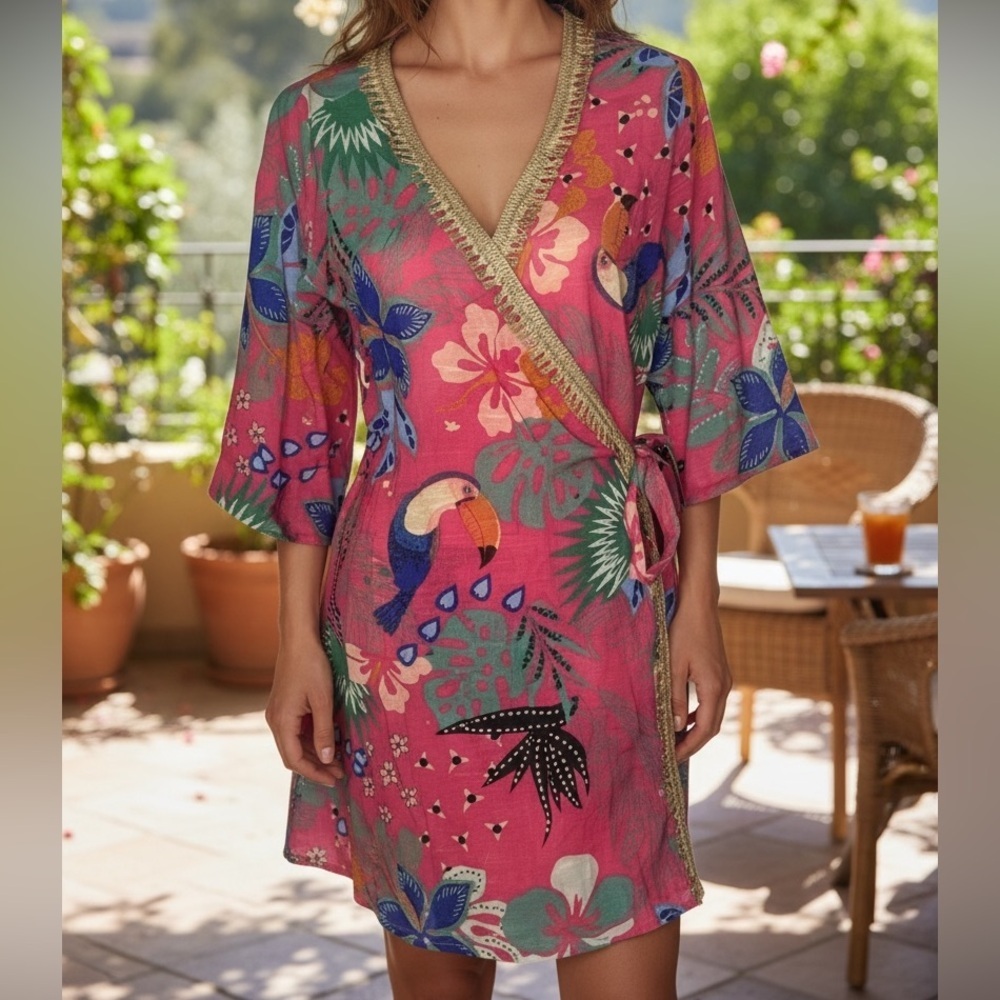 Barok Paris Jungle Print Wrap Kimono NWT